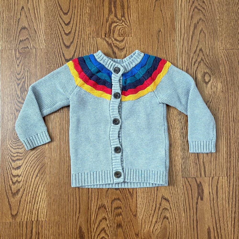 Hanna Andersson Grey Cotton Cardigan Sweater Rainbow w/ Buttons Unisex Size 3